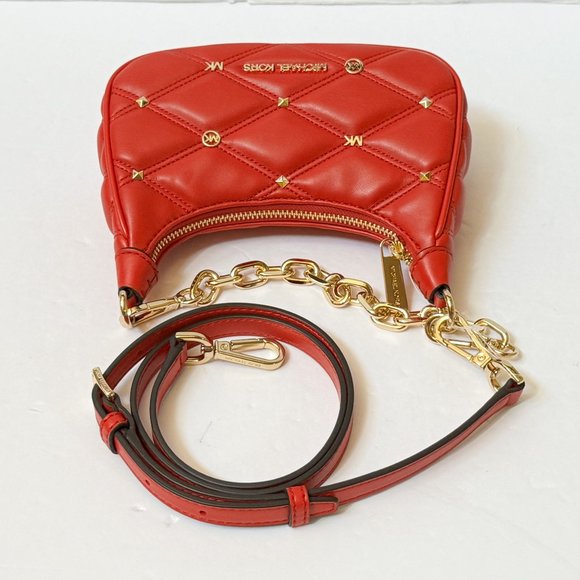 Michael Kors CORA XS MINI Shoulder Crossbody Bag Quilted Bright Red/Gold - Picture 8 of 14
